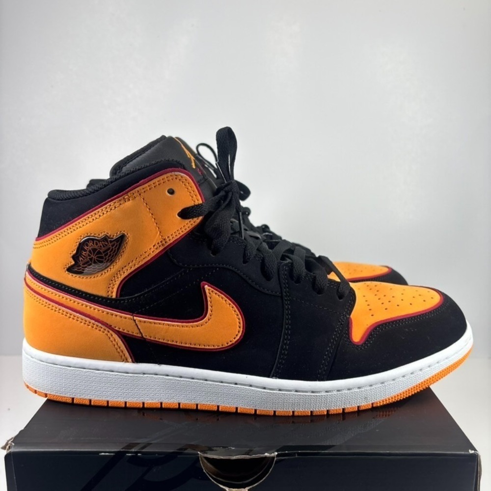 Nike Air Jordan 1 Mid SE Fat Tongue Men's US 13 Black/Vivid Orange FJ4923-008 - Picture 10 of 16